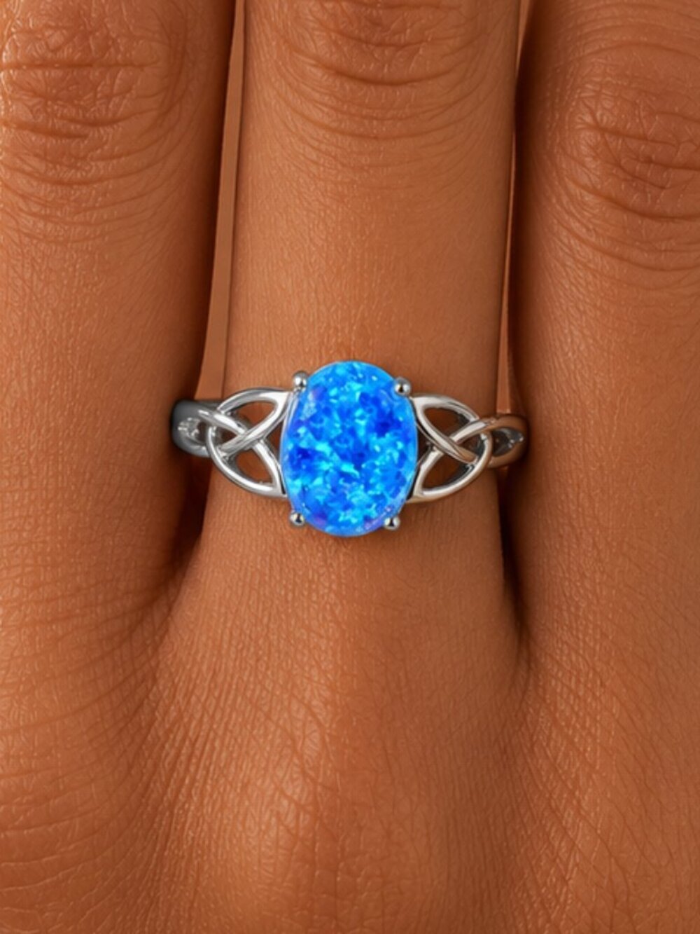 NEW 14k White Gold Blue Opal Diamond Ring Oval Cut Ring
